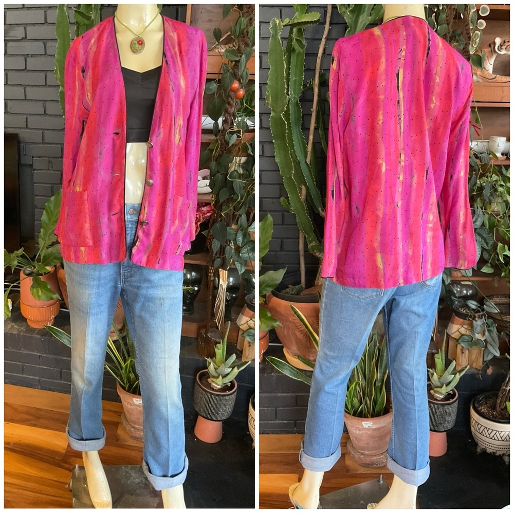 Vintage 90s Sandy York Abstract Print Lightweight Blazer Small